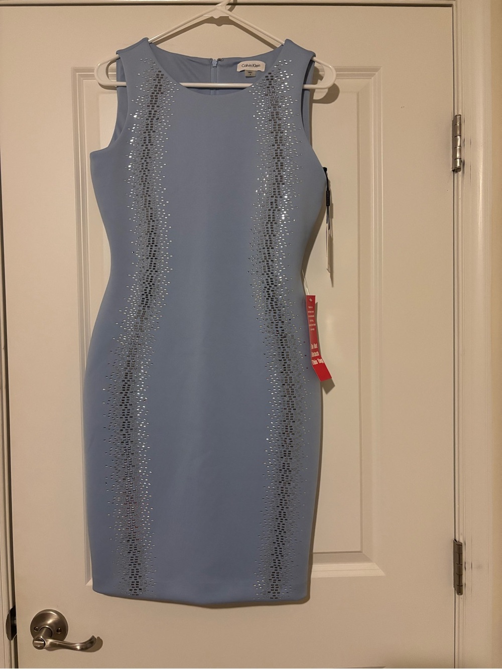 Calvin Klein Powder Blue Sequin-Trim Sheath Dress